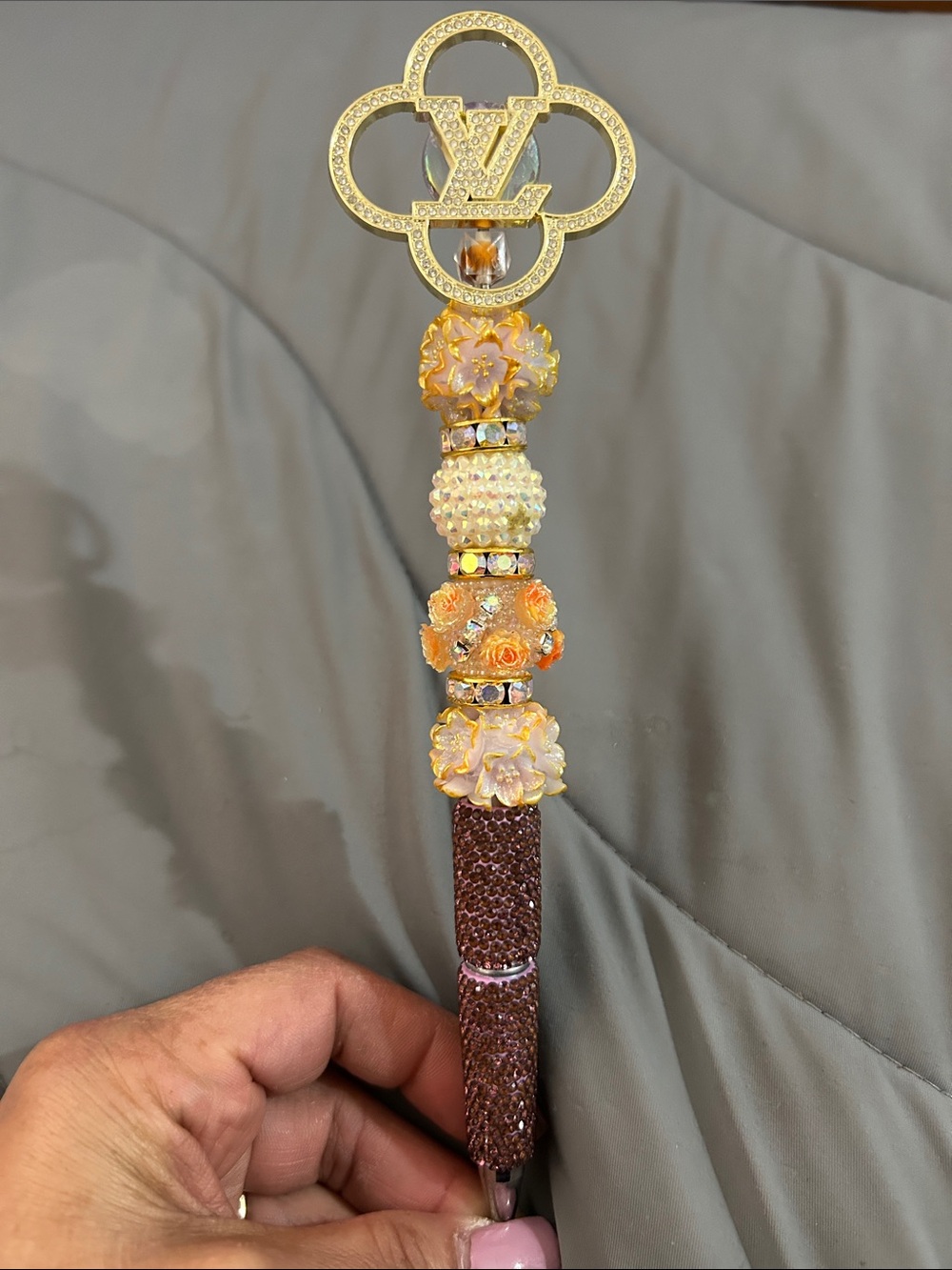 Inspired, Peach Floral Beaded Charm Pen